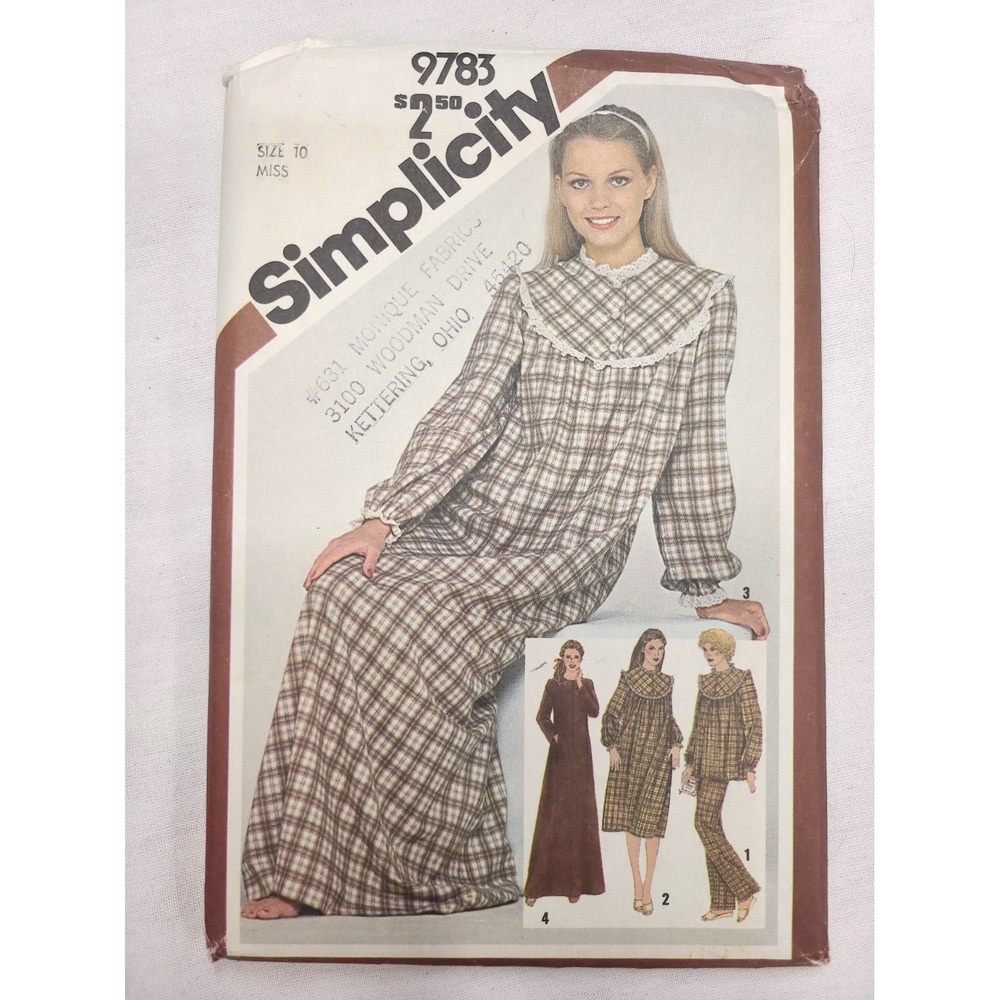 Simplicity 9783 Misses Pullover Nightgown PJs & Robe Sz 10 Uncut Pattern Sewing